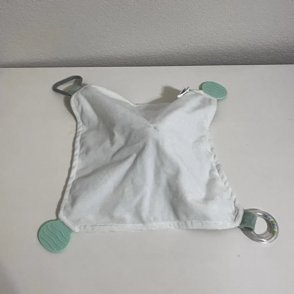 Modern Baby Green Floral Bunny Rabbit Baby Security Blanket Lovey Teether Rattle
